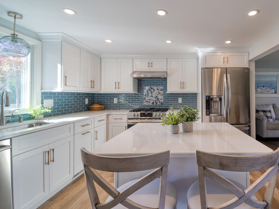 Transitional Kitchen with Blue Tile